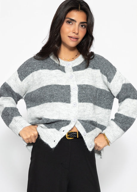 Cardigan with block strips - gray by SASSYCLASSY
