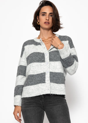 Cardigan with block strips - gray