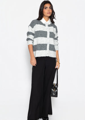 Cardigan with block stripes - grey