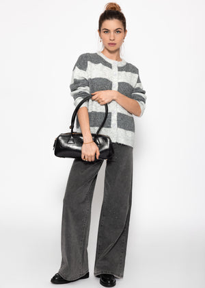 Cardigan with block strips - gray