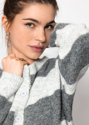 Cardigan with block strips - gray