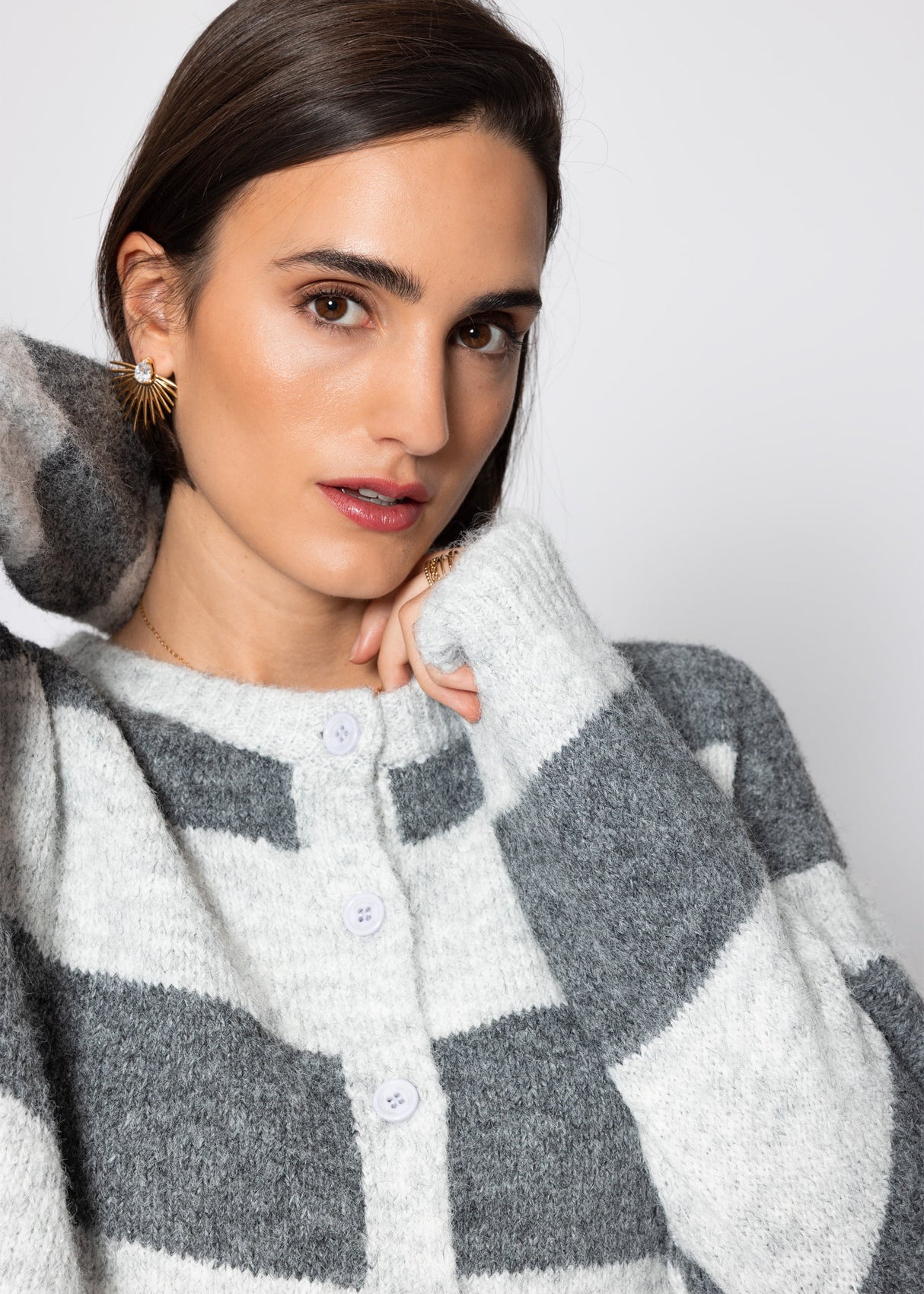 Cardigan mit Blockstreifen - grau