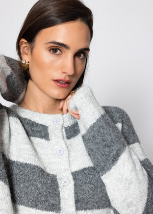 Cardigan mit Blockstreifen - grau