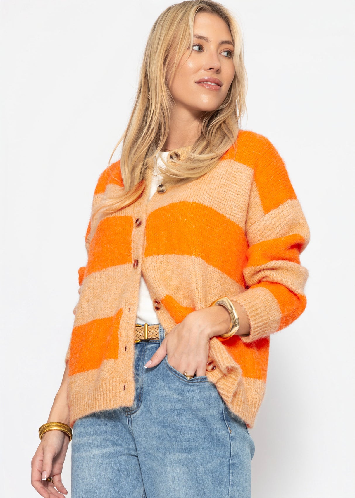 Cardigan mit Blockstreifen - orange