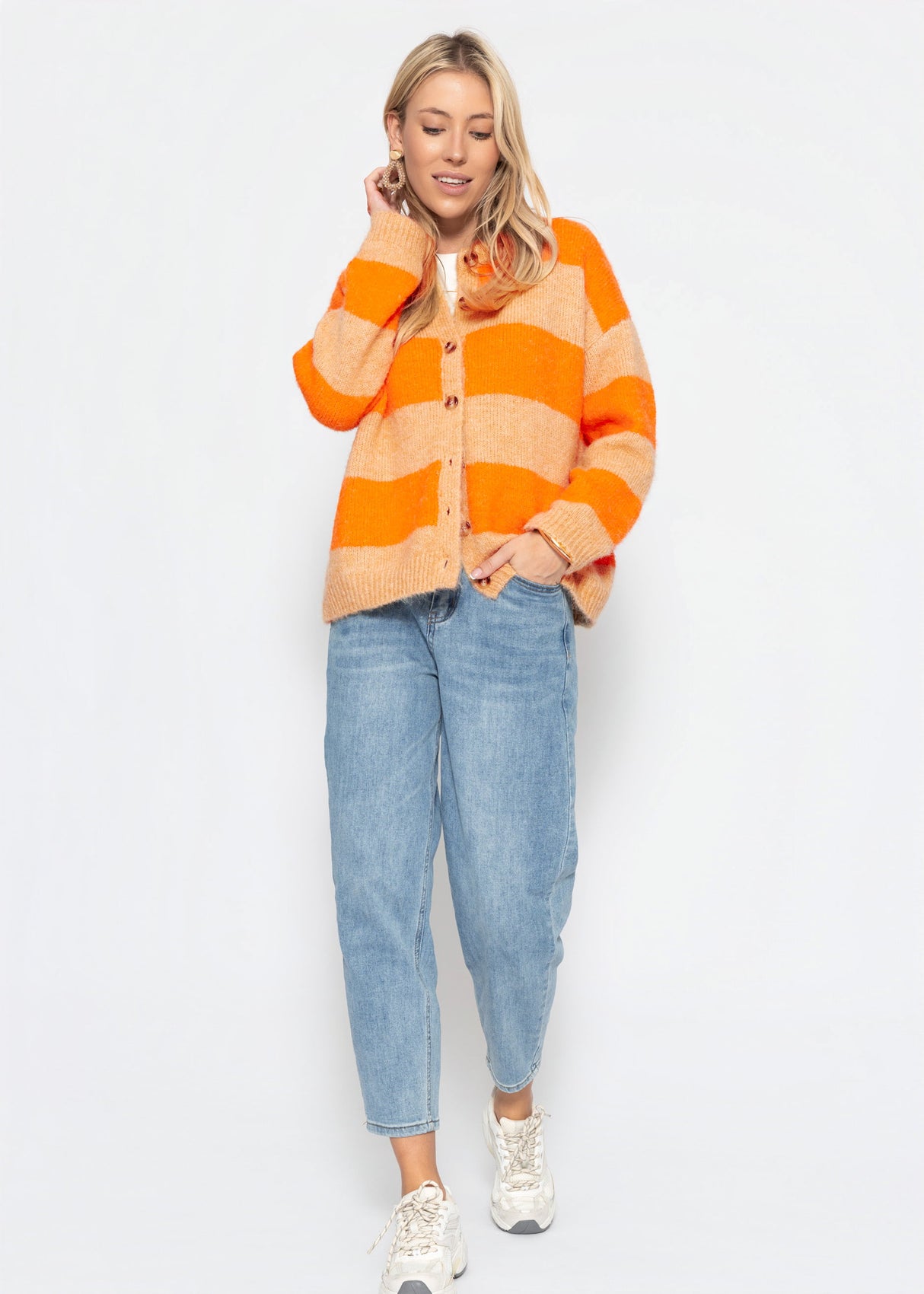 Cardigan mit Blockstreifen - orange