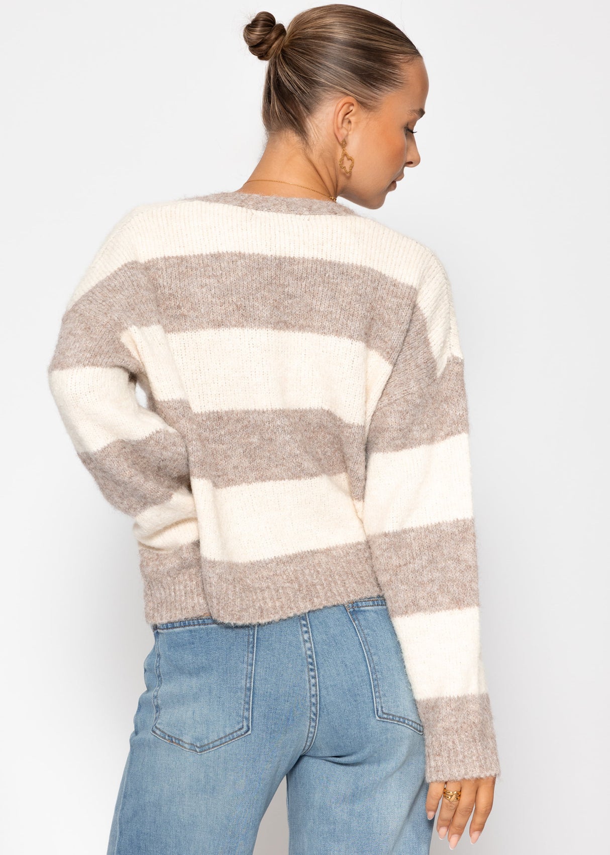 Cardigan mit Blockstreifen und V-Ausschnitt - beige