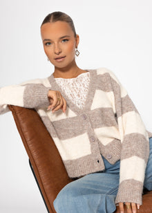 Cardigan mit Blockstreifen und V-Ausschnitt - beige