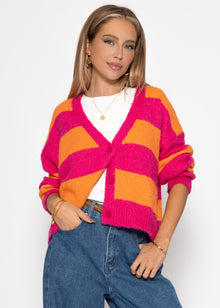Cardigan mit Blockstreifen und V-Ausschnitt - pink