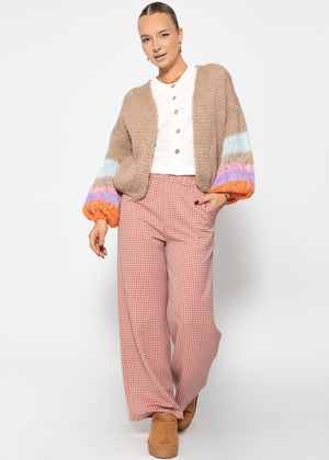 Cardigan mit bunten Statement-Ärmeln - beige