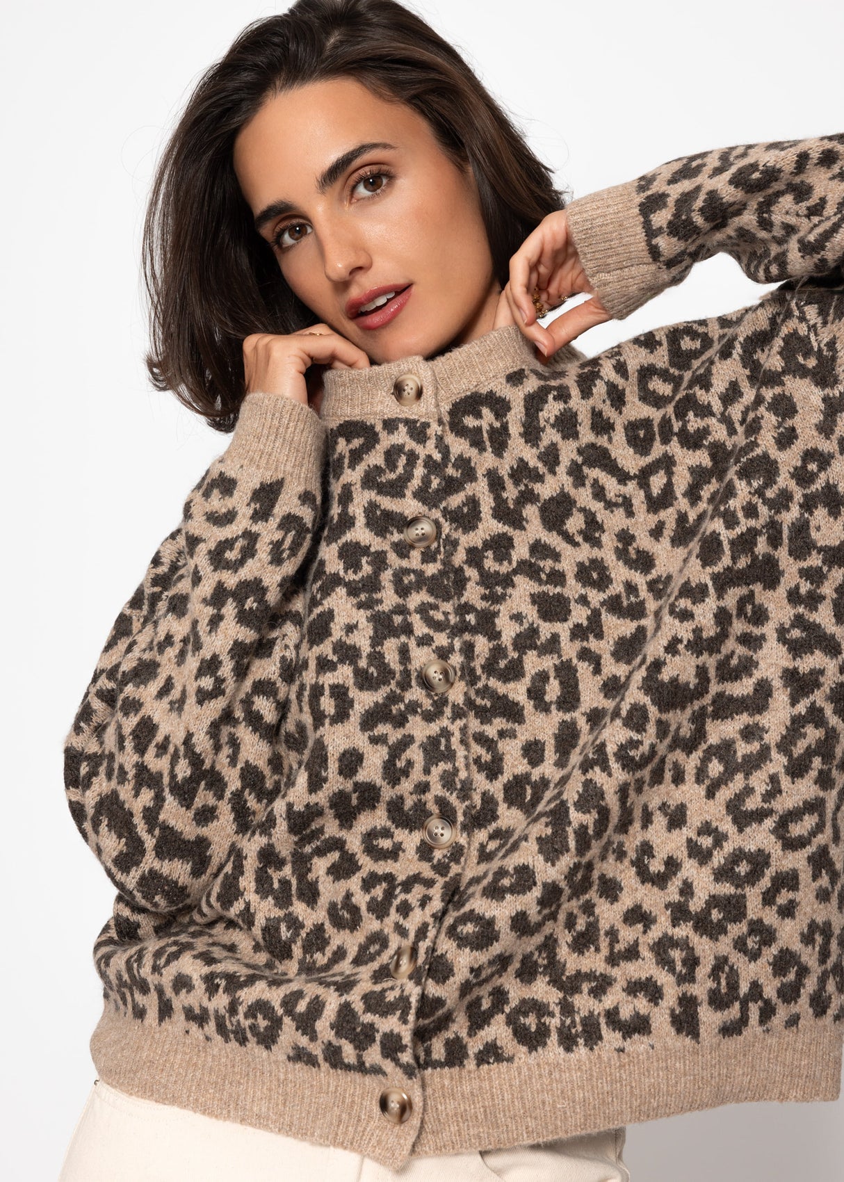 Cardigan mit Leo-Muster - braun