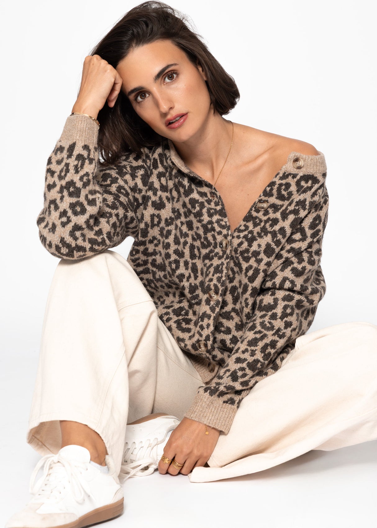 Cardigan mit Leo-Muster - braun