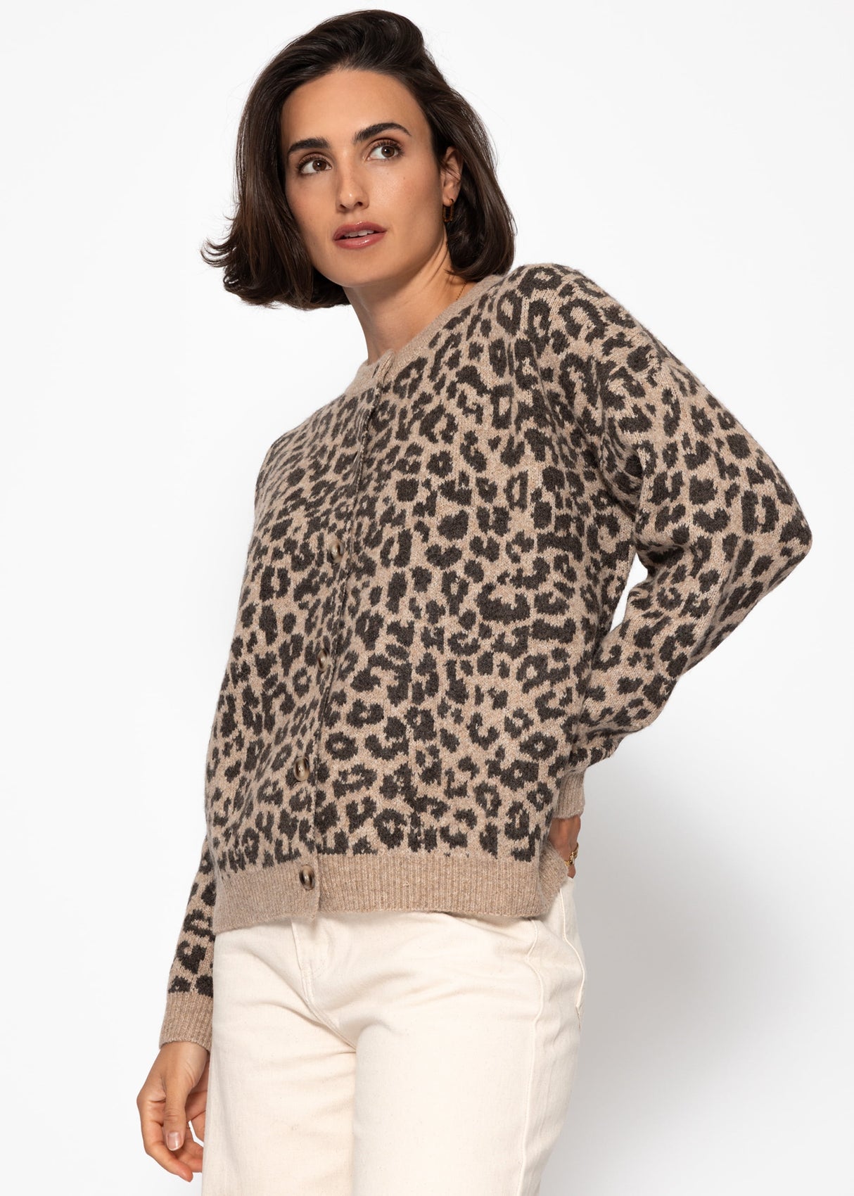 Cardigan mit Leo-Muster - braun