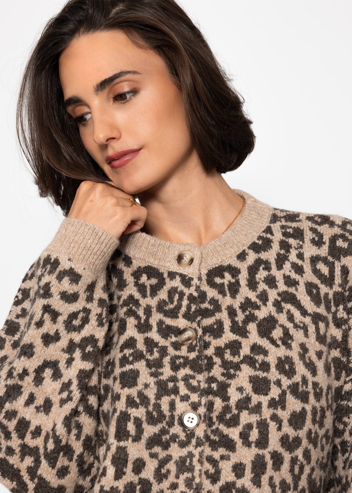 Cardigan mit Leo-Muster - braun