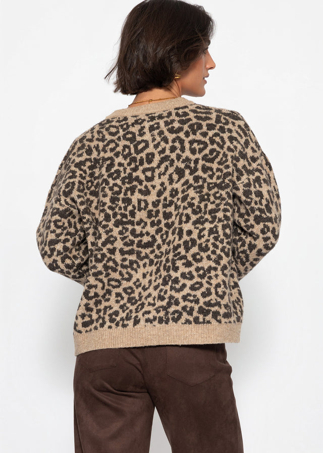 Cardigan mit Leo-Muster - beige