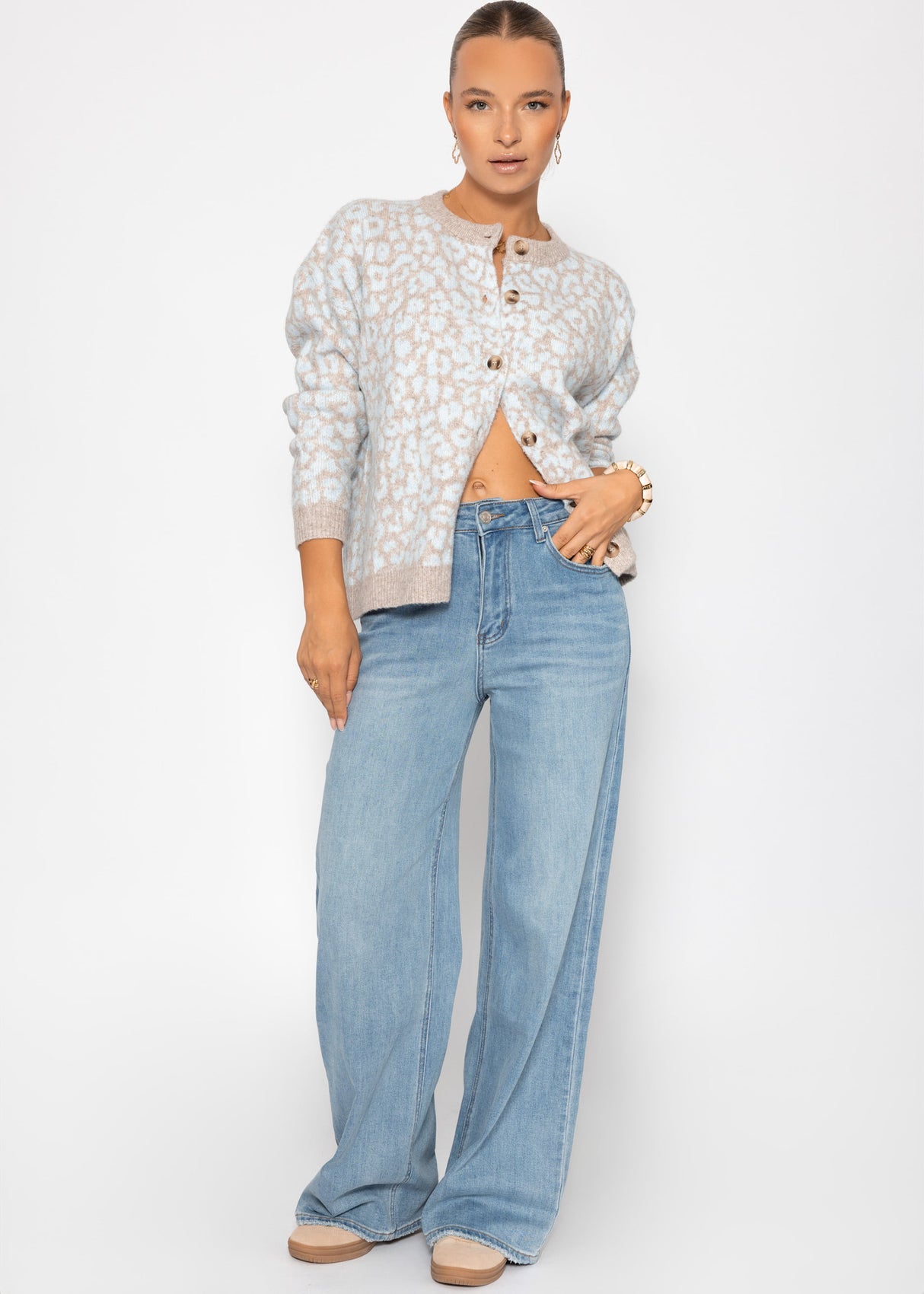 Cardigan mit Leo-Muster - hellblau