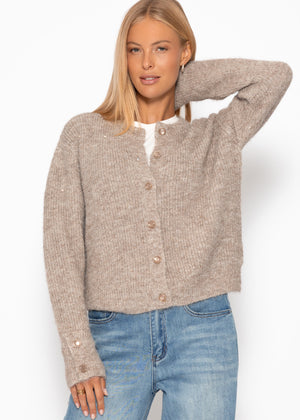 Cardigan mit Pailletten - taupe