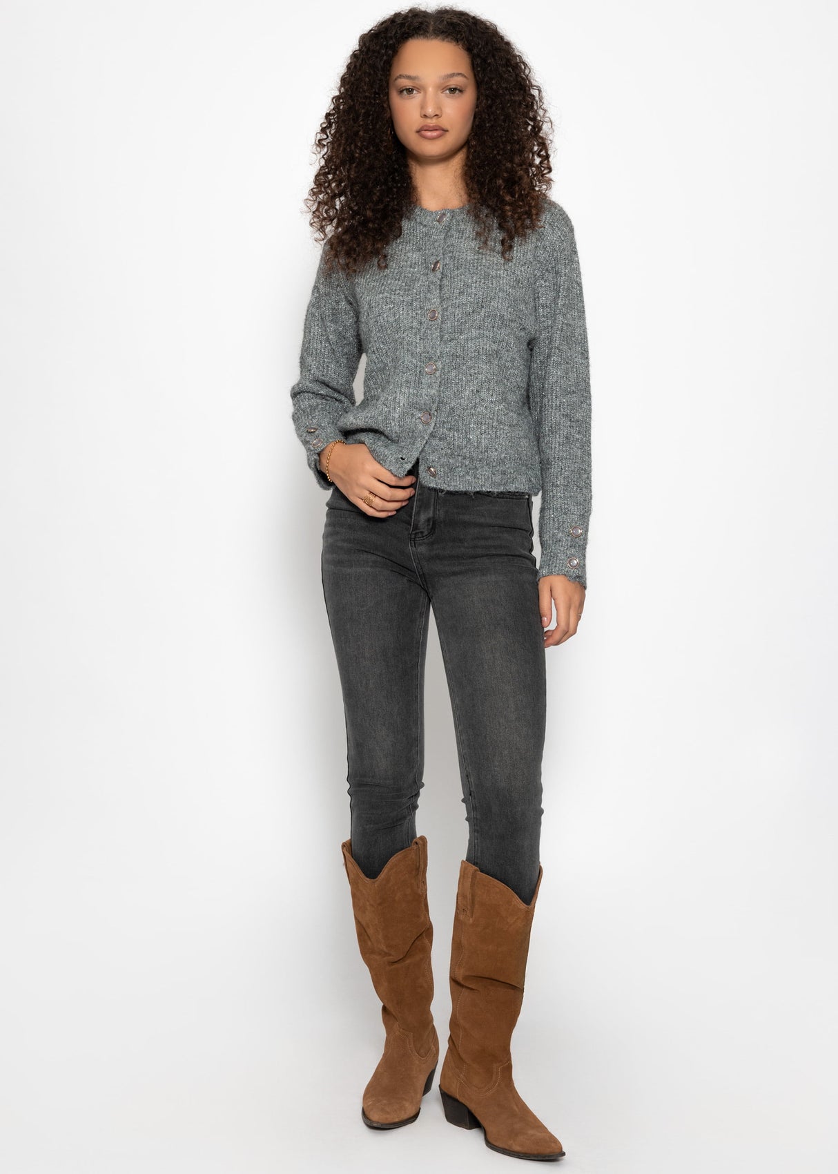 Cardigan mit Pailletten und Lurex - grau