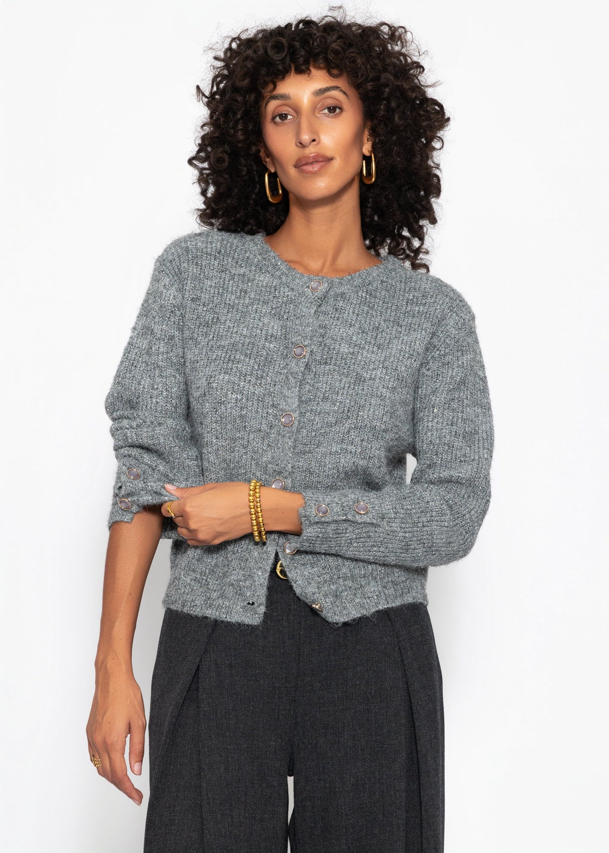 Cardigan mit Pailletten und Lurex - grau