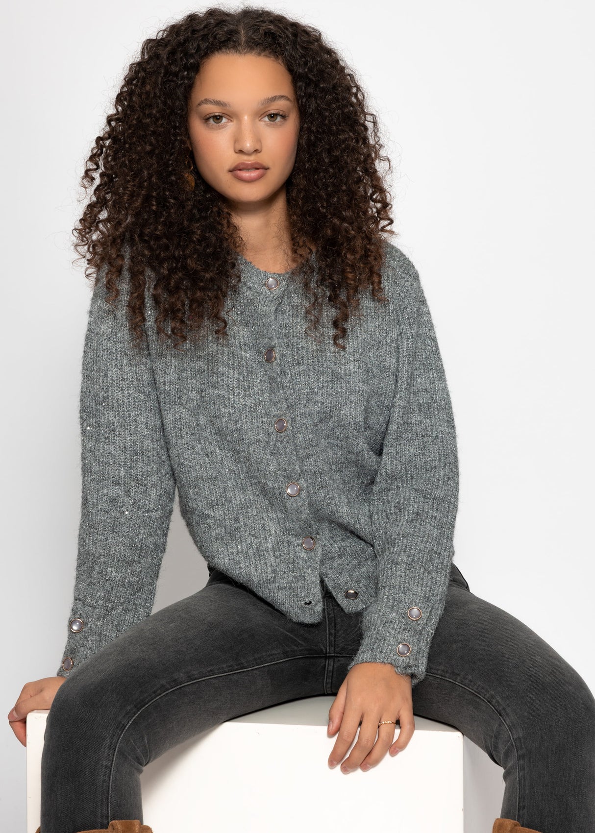 Cardigan mit Pailletten und Lurex - grau