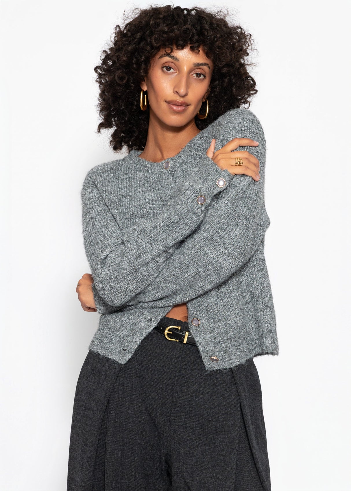 Cardigan mit Pailletten und Lurex - grau