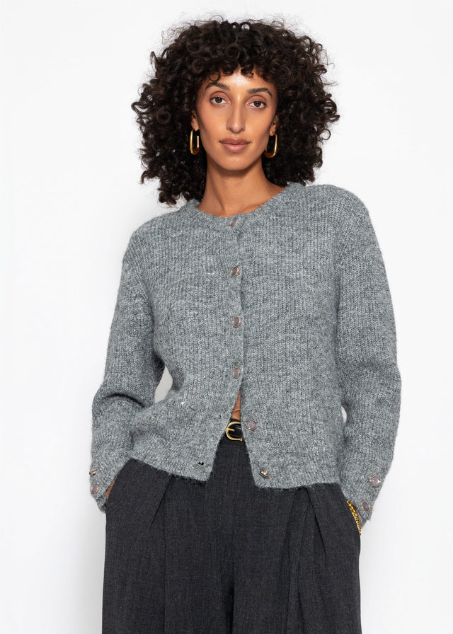 Cardigan mit Pailletten und Lurex - grau