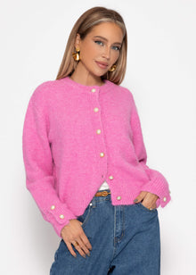 Cardigan mit Perlenknöpfen - pink