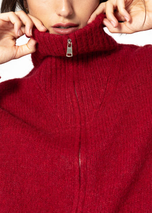 Cardigan with zipper - dark red