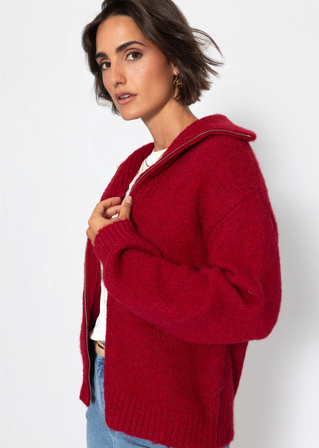 Cardigan with zip - burgundy