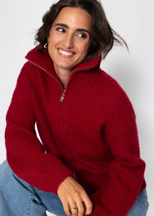 Cardigan with zip - burgundy