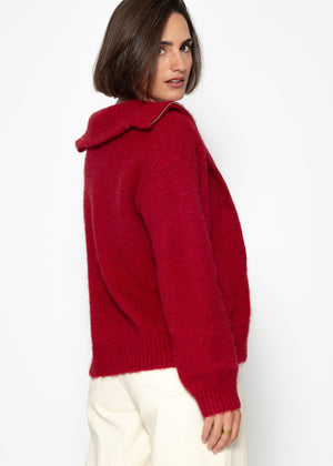Cardigan with zipper - dark red