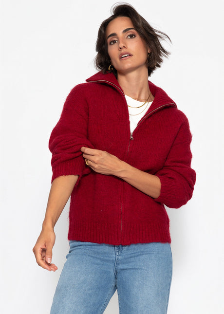 Cardigan with zipper - dark red by SASSYCLASSY