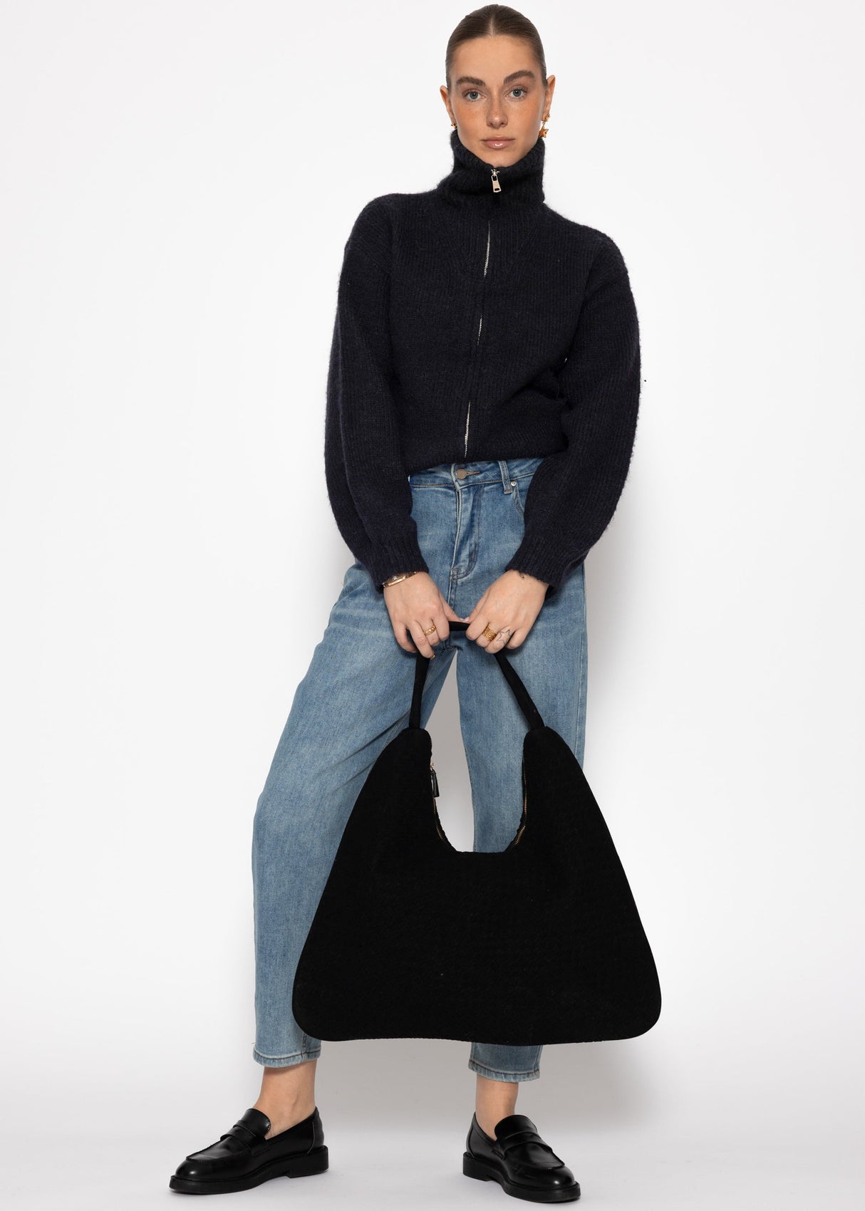 Cardigan mit Reißverschluss - schwarz