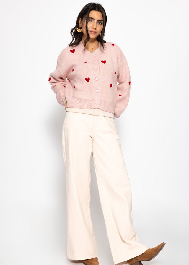Cardigan mit roten Herzen - rosa