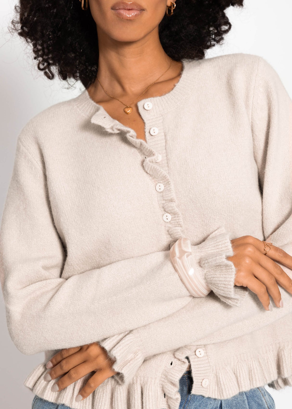 Cardigan with ruffles - beige