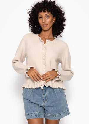 Cardigan with ruffles - beige