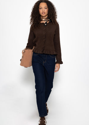 Cardigan with ruffles - dark brown