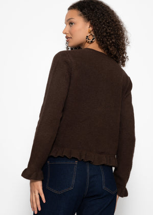 Cardigan with ruffles - dark brown