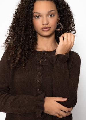 Cardigan with ruffles - dark brown