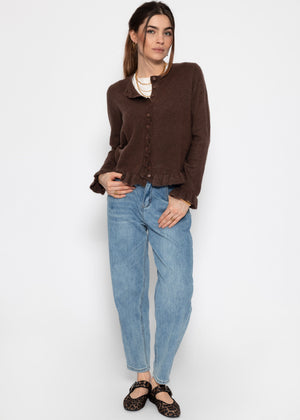 Cardigan with ruffles - dark brown