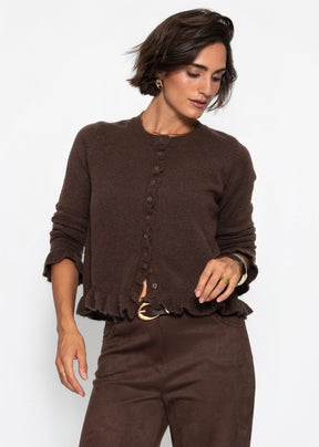 Cardigan mit Rüschen - dunkelbraun