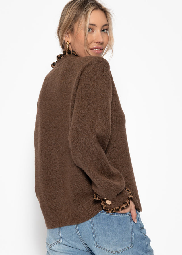 Cardigan with leopard print ruffles - brown