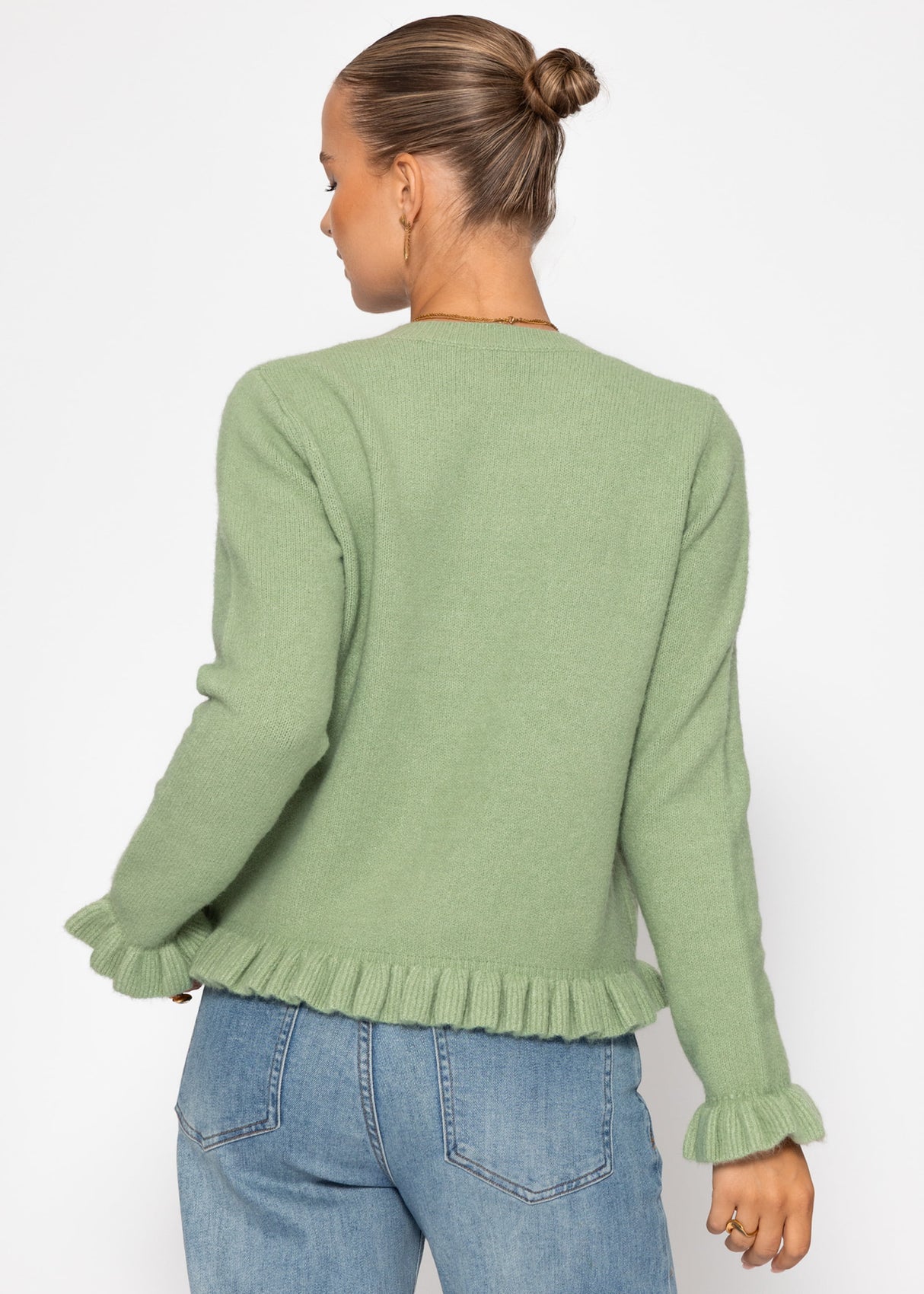 Cardigan with ruffles - sage green
