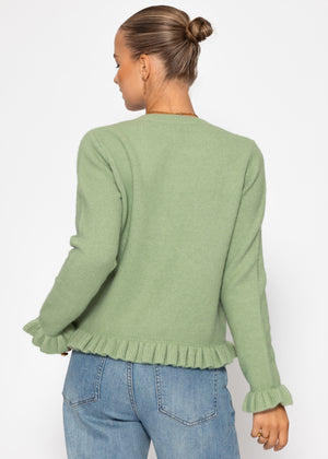 Cardigan with ruffles - sage green