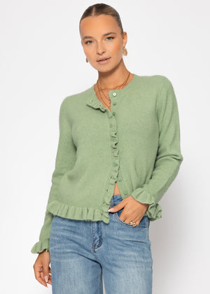 Cardigan with ruffles - sage green