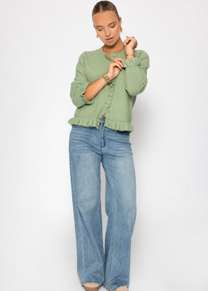 Cardigan with ruffles - sage green