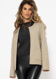 Cardigan with round neck and patch pockets - beige