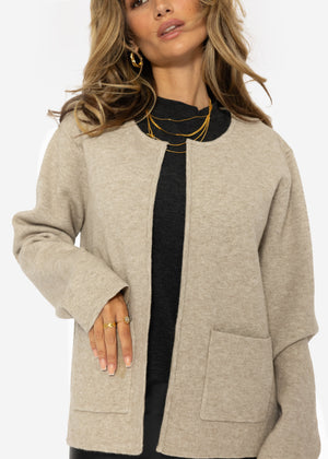Cardigan with round neck and patch pockets - beige