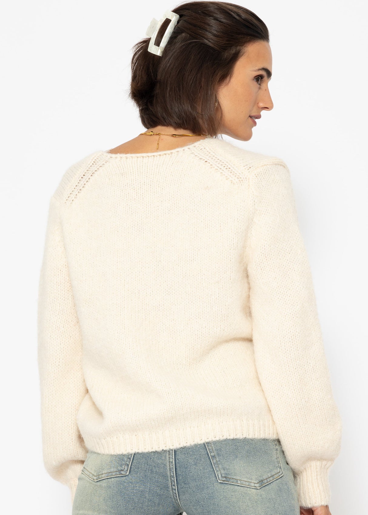 Cardigan mit Spitzen-Ausschnitt - offwhite