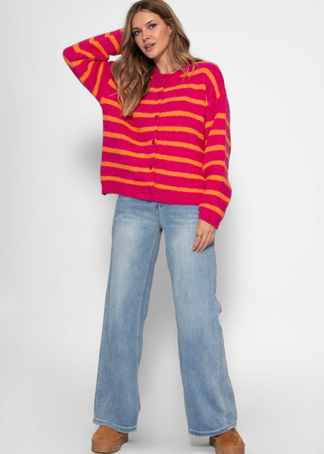 Cardigan with stripes - orange-pink