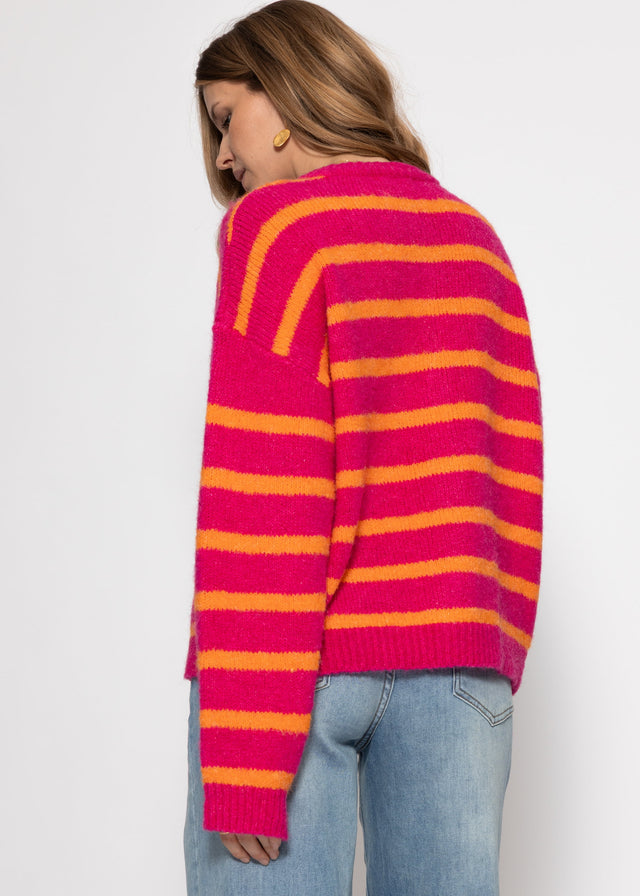 Cardigan with stripes - orange-pink